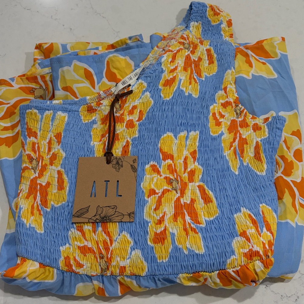 Able The Label Anthropologie One Shoulder Blue Flower Maxi Dress Size XL NWT - Picture 7 of 9